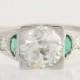 Art Deco Engagement Ring Diamond & Syn Emerald - 18k White Gold GIA Cert 1.57ctw Unique Engagement Ring L1578 R