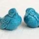 Ceramic Love Birds Tropical Aqua Figurines Vintage Design Great Wedding Cake Bird Toppers - Made to Order