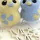 Bird Wedding Cake Topper Needle Felted Birds in Pale Blue and Butter Cream Pastels