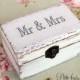 Jewelry Cottage Chic box. Ring Box, White ring box, white wedding box, Personalized Box, Mr & Mrs, Wedding date, Box Save Date, Shabby