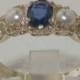 English Solid 925 Sterling Silver Natural Blue Sapphire & Freshwater Pearl Victorian 3 Stone Trilogy Ring - Customize:9K,14K,18K Gold