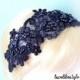 Navy Lace and Pearl Beading Flower Lace Headband, Bridal Headband, Bridesmaid Headband, Navy Headband