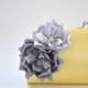 Pale yellow clutch with Gray and Silver flowers - Bridesmaid Clutch / Bridal clutch / Prom Clutch