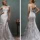 Cap Sleeves V Neck Lace Embroidery Fit Flare Trumpet Mermaid Wedding Dress