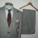 Vtg 2pc TWEED SUIT / Jacket & Trousers / Classic 1960s Gray Tweed Two Piece Suit / Pleated Patch Pockets with Trim /Size 44R / Large / Lrg L