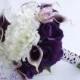 SILK WEDDING BOUQUET Real Touch Purple Picasso Calla Lilies , Real Touch Purple Roses, Silk Peonies,Vintage Inspired, Wedding Bouquet