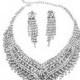 Crystal Rhinestone Tassels Statement Necklace and Earrings Jewelry Set