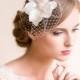 Bridal Fascinator with Magnolia Flower - Bridal Headpiece - Wedding Fascinator - Bridal Hair Accessories - Birdcage Fascinator - Ivory