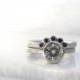 Star dust low profile engagement ring and fitted wedding band moissanite and sapphire