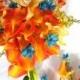 Bright tropical destination bouquet 6 piece set Orange Calla lily wedding bouquet and boutonniere set