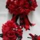 Black Red Rose Bride's Bouquet Groom's Boutonniers Toss Bouquet Bridal Package Wedding Your Colors FREE SHIPPING