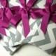 Bridesmaids Clutches in Gray and White Chevron with Fuchsia purple pink
