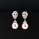 pink bridal earrings , pink bridesmaids pearl set , swarovki pearl earrings , baby pink pearl earrings , pink pearl drop earrings , bridal