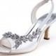 Open Toe Kitten Heel Satin Wedding Applique Shoes
