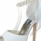 Peep Toe Satin Pearls Ankle Strap Ribbon Bow High Heel Wedding Shoes