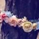 Mermaid's Dream / flower crown, wedding, bridal hair accessories, floral crown, vintage, petal pink, sky blue, spring