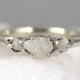14K White Gold Raw Diamond Trio Ring - 3 Diamond Engagement Ring - April Birthstone Rings - Uncut Rough Raw Gemstone Rings- Anniversary Ring
