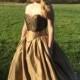 Made to Measure/Bespoke Gold Silk Corseted Gown with Black Lace Applique Detail