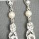 WILEEN, Pearl Chandelier Bridal Earrings, Swarovski Crystal Ribbon Bow Wedding Earrings, Silver Bridal Jewelry, Vintage Inspired Dangles