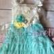 Light aqua ivory yellow dress, sash , 3pc set , headband, Lace dress, baby girl outfit, special occasion dress, toddler dress, girls dress,