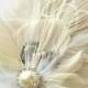 CHAMPAGNE and IVORY Peacock Feather Clip Rhinestone Elegant Bridal  Wedding Fascinator Clip