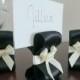 Place Card Holders - One Hundred (100) with Black and Ivory Satin Ribbon - Customize Your Colors
