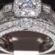 3.4ct Halo Princess Cut Engagement Wedding Ring Set Womens Diamond Simulated Bridal Set 925 Sterling Silver w/ Platinum ep Size 5 6 7 8 9