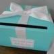 Aqua Malibu Blue Wedding Card Box with white Ribbon Bow and Personalized Tag Can Customize Colors