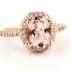 Natural Morganite Solid 14K Rose Gold Diamond engagement  Halo Ring-antique Style - Gem748