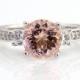 Natural AAA 8MM Round Pink Morganite  Solid 14K White Gold Diamond engagement  Ring - Gem838