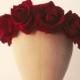 Flower crown, Red rose headband, Hair accessories, Bohemian head piece, Burgundy wreath - LIEBE