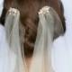 Pearl drape wedding veil - 1920s style wedding veil - champagne tulle with freshwater pearls and vintage beads