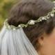 Boho bridal flower crown and detachable veil - Pelican Rose Bride bohemian flower halo- detachable veil in white or ivory -'Yorkshire' veil