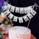 Mr. &  Mrs.and YOUR name Personalized Сustom Lace Wedding Cake Topper Banner with pearls and burlap