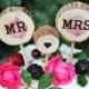 Cedar wood cake topper, wedding cake topper, rustic wedding, mr mrs cake topper