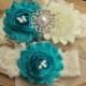 Teal Garder Set -  Teal Wedding Garter Teal and Ivory Garter Flowers Wedding Garder Plus size garter turquoise blue garter turqoise garter