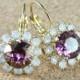 Purple earrings,Purple crystal earring,Gold leverback earring,Purple jewelry,Purple wedding,Purple bridesmaid earring,Radiant orchid jewelry