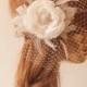 Ivory  BIRDCAGE VEIL with Flower, Vintage Style Bridal FASCINATOR