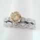 Platinum Natural Champagne & White Diamond Engagement Ring Wedding Band Sets 0.81 Carat Handmade Bridal Sets
