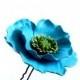 Blue Poppy hair pin - Red Poppy Hair Flowers, Poppies for Hair Wedding Hair Accessory pin, White Bridal hair pins