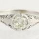Art Deco Engagement Ring Diamond - 14k White Gold Euro Solitaire Genuine .60ctw Unique Engagement Ring L4012