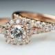 Square Halo Diamond Rose Gold Engagement Ring & Wedding Complete Bridal Set 14k Rose Gold