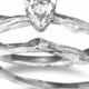 Twig Bridal Set, Pear shape white sapphire, Diamond alternative rings, Organic Nature Design, 14 white gold