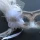 White pvc Venetian Ostrich Feather Mask for wedding dancing Masquerade 4B6B SKU: 6F51