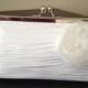 clutch purse with metal frame - brynn in bright white crunch with organza flower and pearls