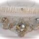 Wedding Garter Set Ivory Garter Set with Platinum Crystal Beaded Jewel Centering