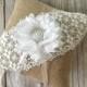 rustic white lace and burlap ring bearer pillow handmade flower pearl button.