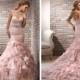 Organza Pink Ruched Sweetheart Wedding Dresses with Mermaid Layered Skirt
