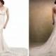 Cap Sleeves Sweetheart Scalloped Neckline Beaded Lace Wedding Dresses with High Keyhole Back