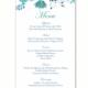 Wedding Menu Template DIY Menu Card Template Editable Text Word File Instant Download Blue Menu Floral Menu Template Printable Menu 4x7inch